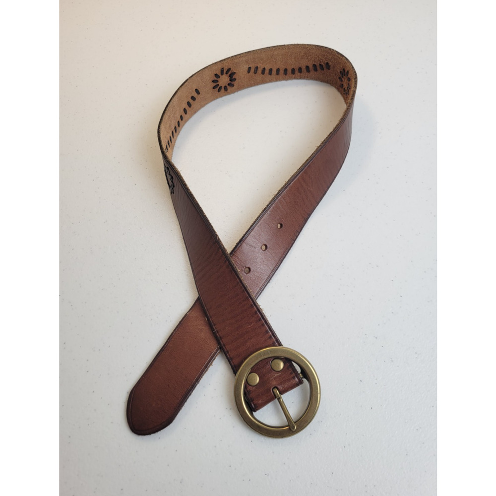 Mossimo‎ Supply Co Brown Genuine Leather Stitched Tooled Belt Women's Size Small